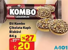 ETİ KOMBO ÇİKOLATA KAPLI BİSKÜVİ 84 G ETİ KOMBO ÇİKOLATA KAPLI BİSKÜVİ 84 G